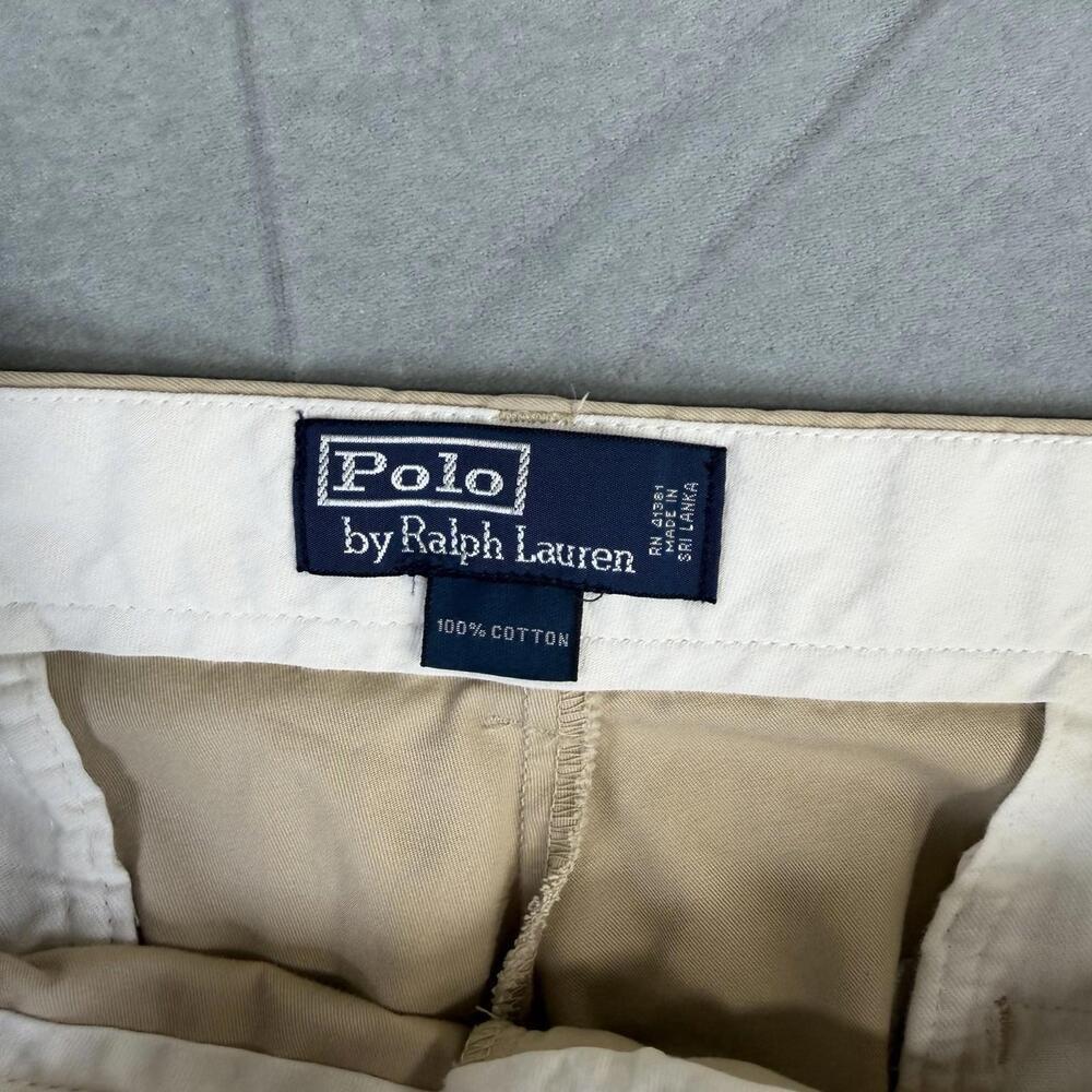 Vintage Polo Ralph Lauren Chino Pants Mens 38x32 Tan Flat Front Classic Fit 90s - Picture 5 of 10